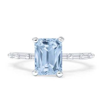 Emerald Cut Solitaire Baguette Aquamarine CZ Ring 925 Sterling Silver Wholesale